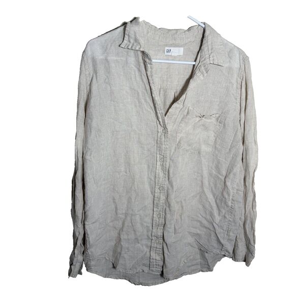 Gap Shirt Women's Medium 100% Linen Button Up Long Sleeve Collared Shirt Top - Picture 1 of 8